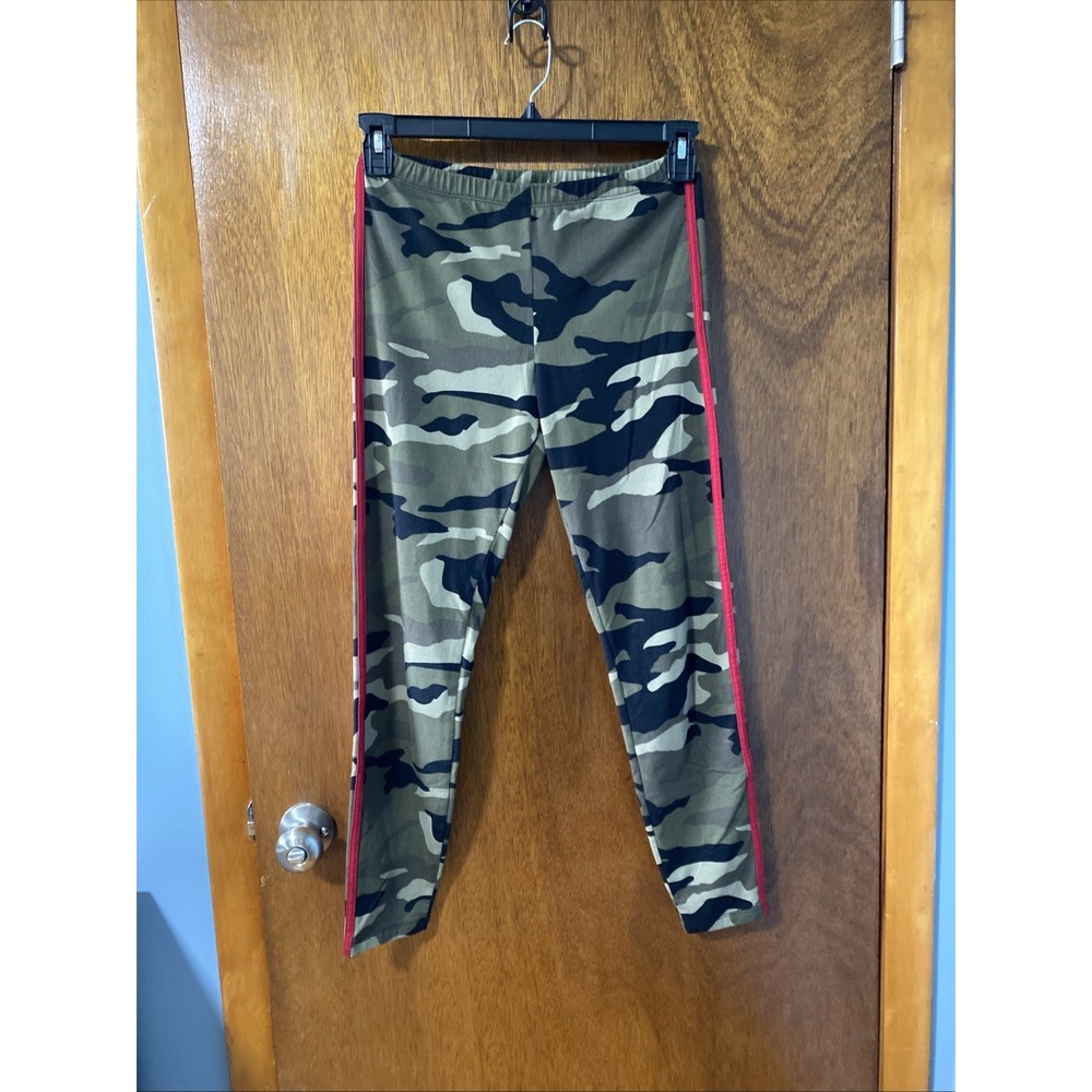 Eye Candy Camo Leggings Red Stripes Green Camouflage Capri Mid Rise Women Medium